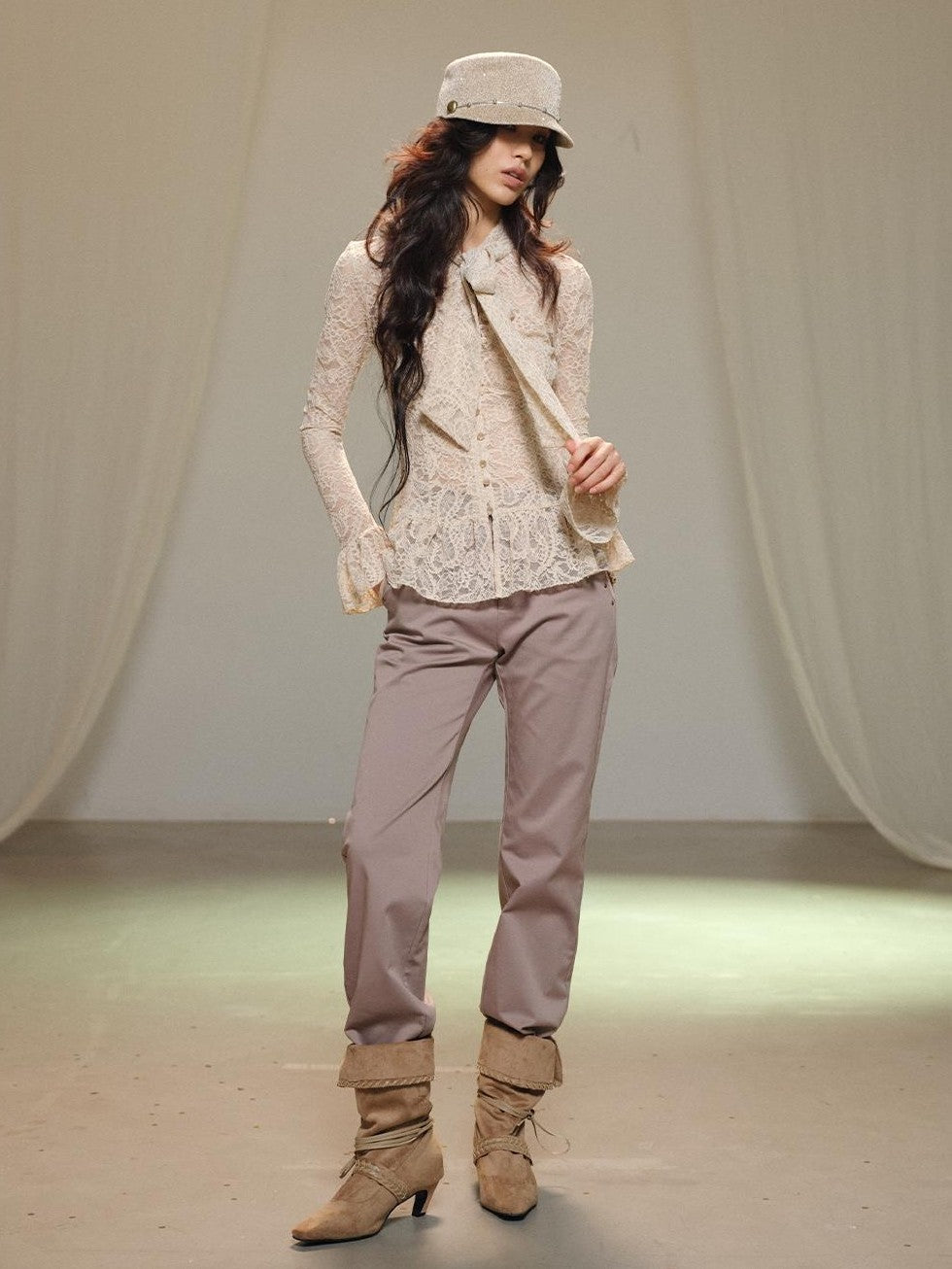 lvetong Hollow Out Bow Tie Long Sleeve Slim Fit Solid Women&