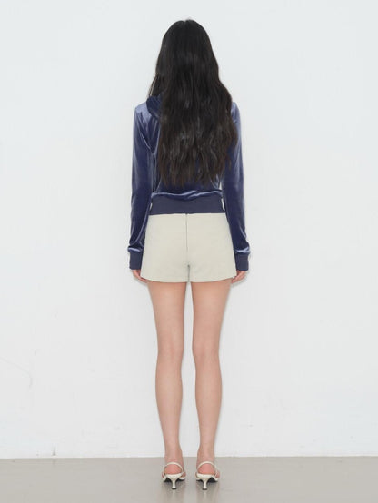 lvetong Ivory Suede Texture Integrated Belt A Line Low Waist Women&
