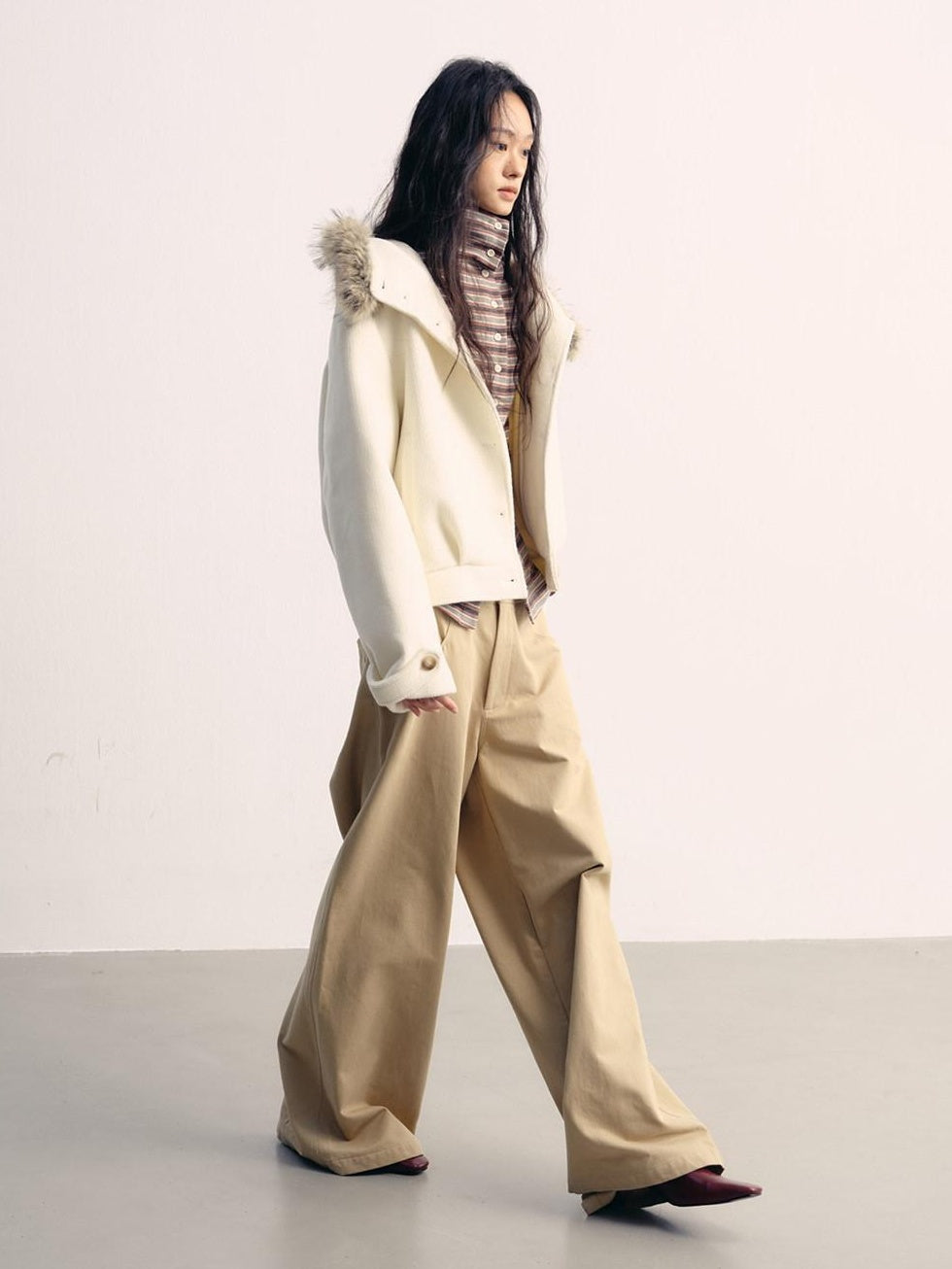 lvetong Khaki Cotton Zip Front Natural Waist Street Sporty Straight Wide-Leg Pants
