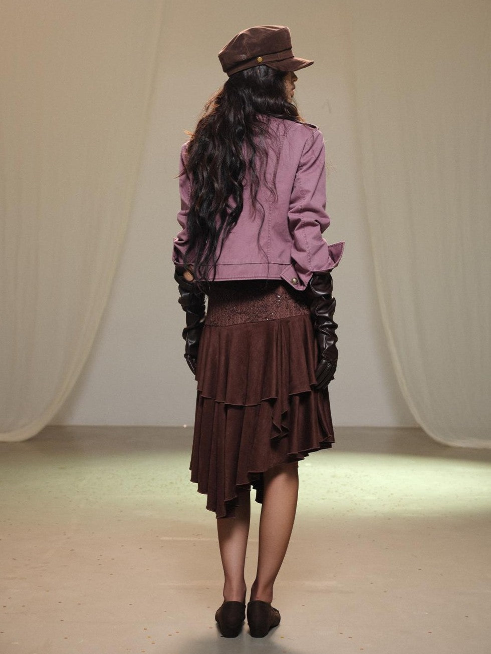 lvetong Lace Spliced Asymmetric Tiered Cake Midi Skirts Women&
