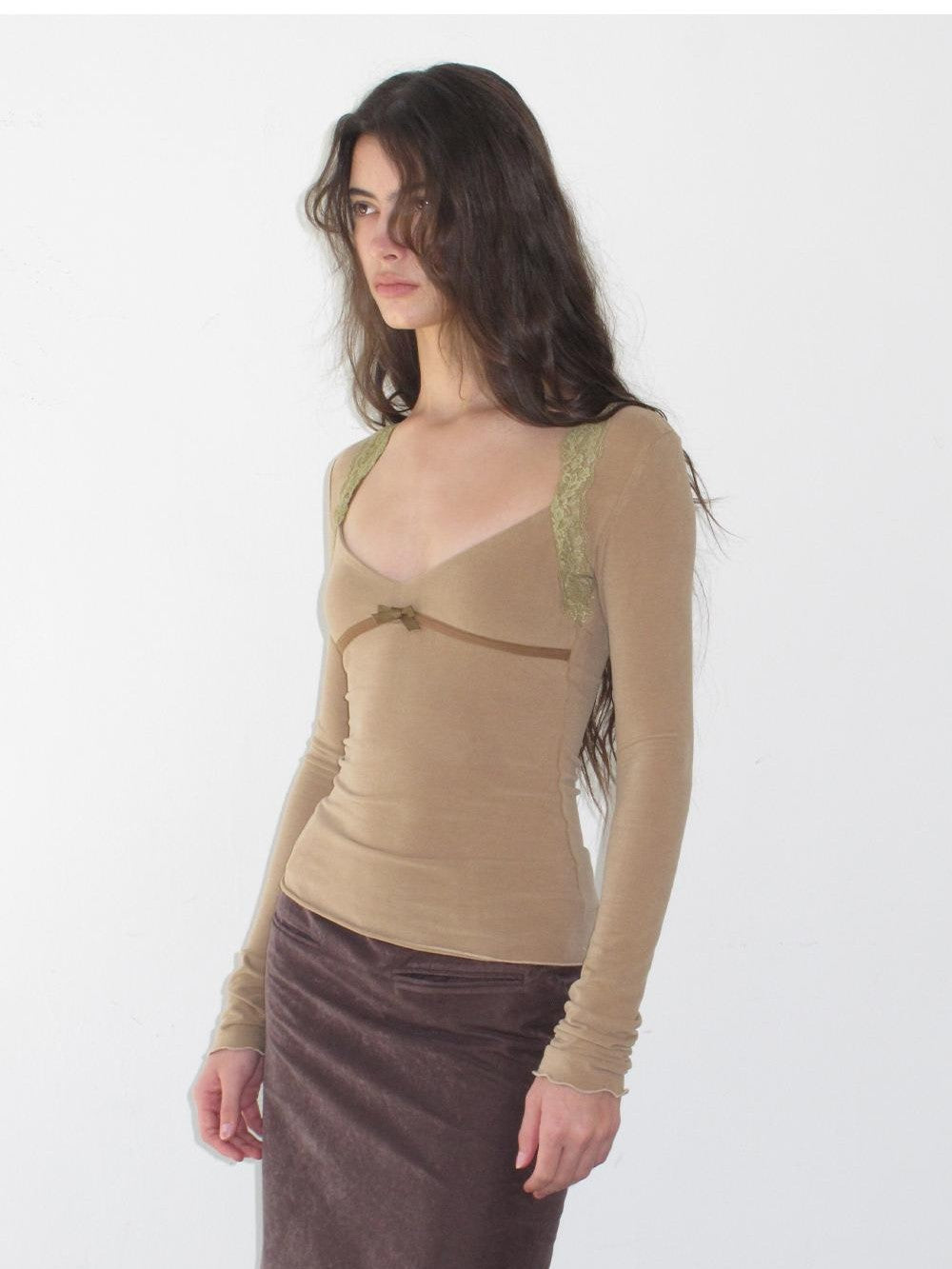 lvetong Lace V-neck Spliced Slim Fit Women&