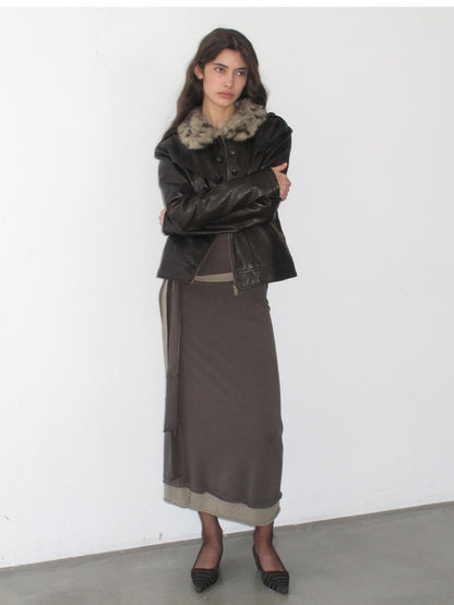 lvetong Leopard Print Fur Collar Spliced Fleece Lined Pu Women&