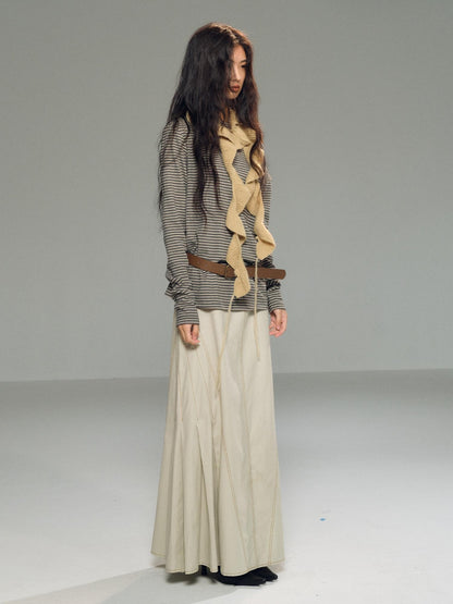 lvetong Light Khaki Side Pleated A Line Low Waist Loose Women&