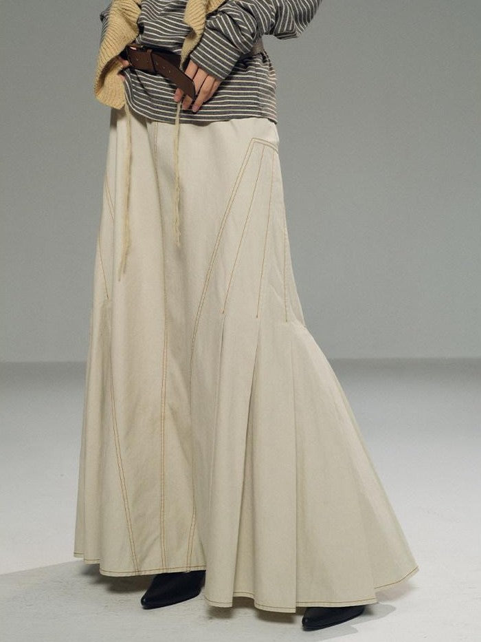 lvetong Light Khaki Side Pleated A Line Low Waist Loose Women&