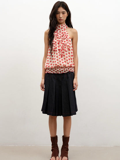 lvetong Lightweight Red Polka Dot Mock Neck Loose Street Athletic Polyester Tank Tops