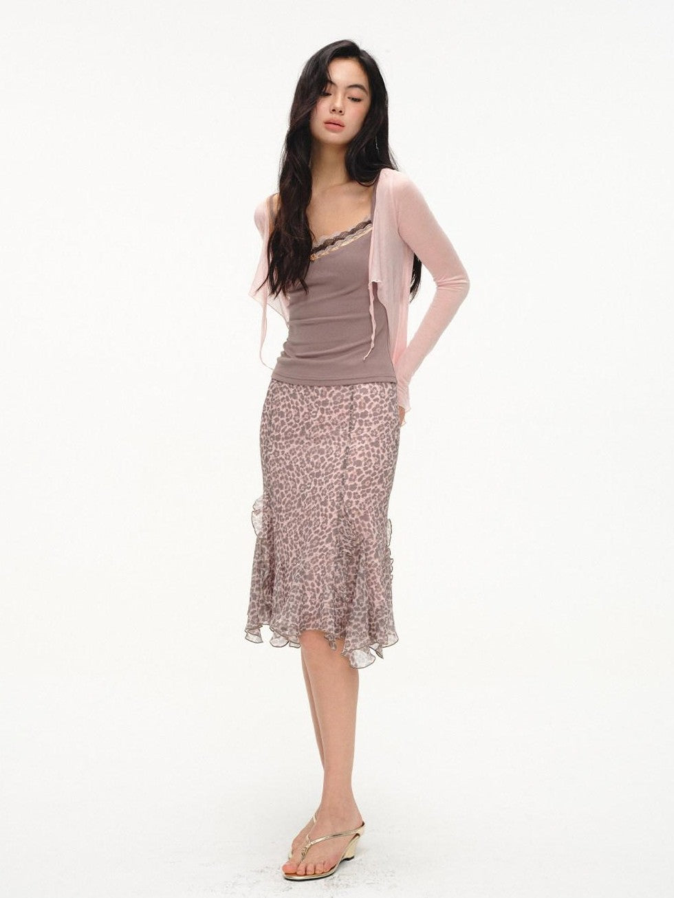 lvetong Lilac Pink Layered Lace Trim Two Piece Women&