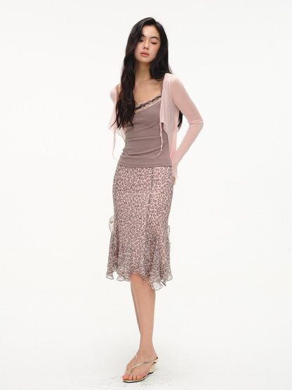 lvetong Lilac Pink Layered Lace Trim Two Piece Women&