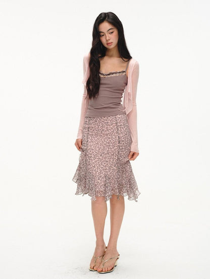 lvetong Lilac Pink Layered Lace Trim Two Piece Women&
