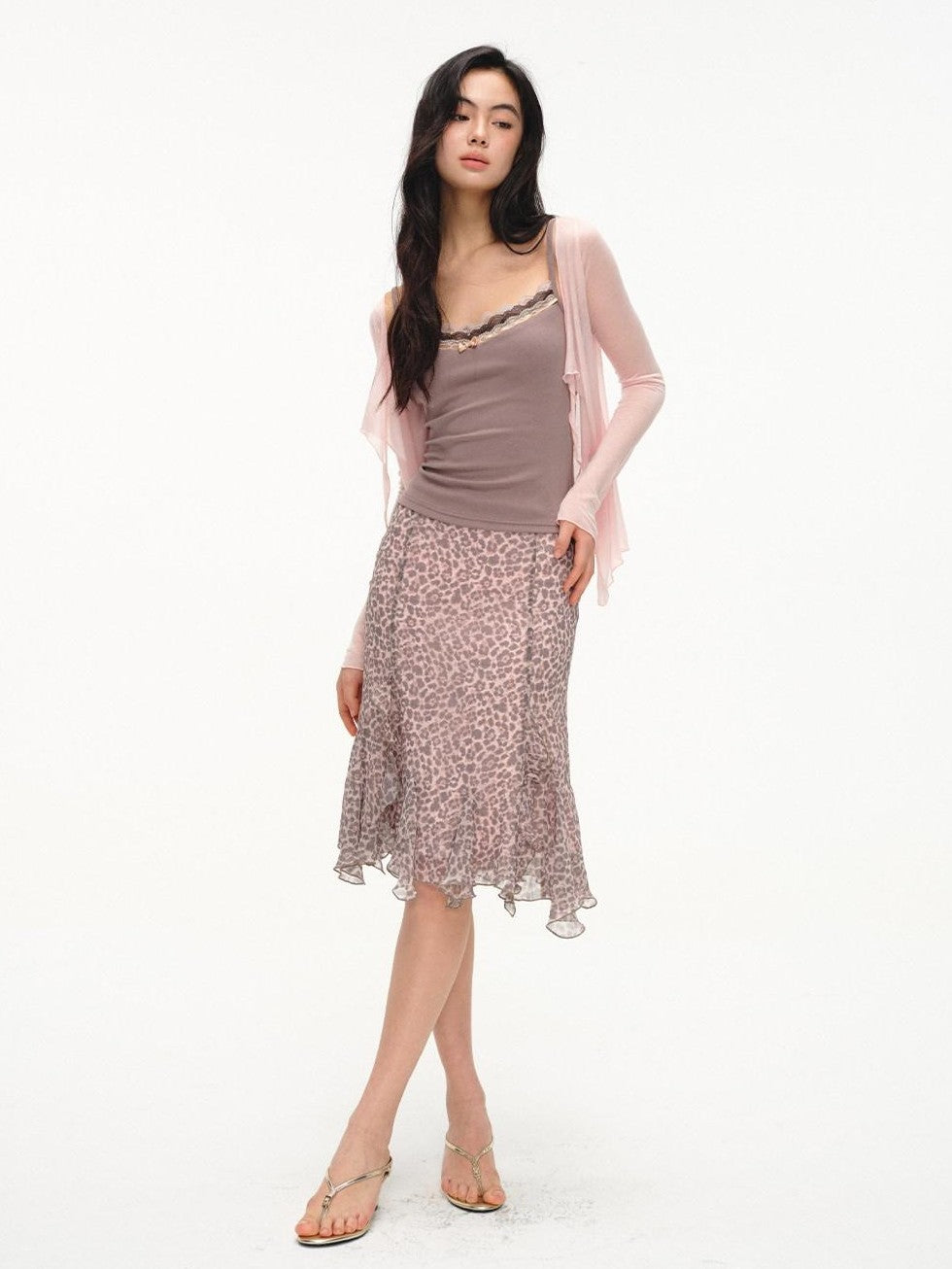 lvetong Lilac Pink Layered Lace Trim Two Piece Women&