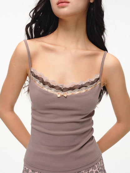 lvetong Lilac Pink Layered Lace Trim Two Piece Women&