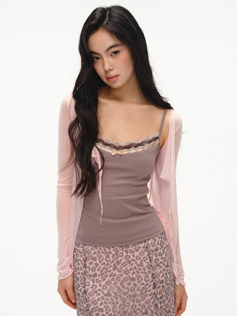 lvetong Lilac Pink Layered Lace Trim Two Piece Women&