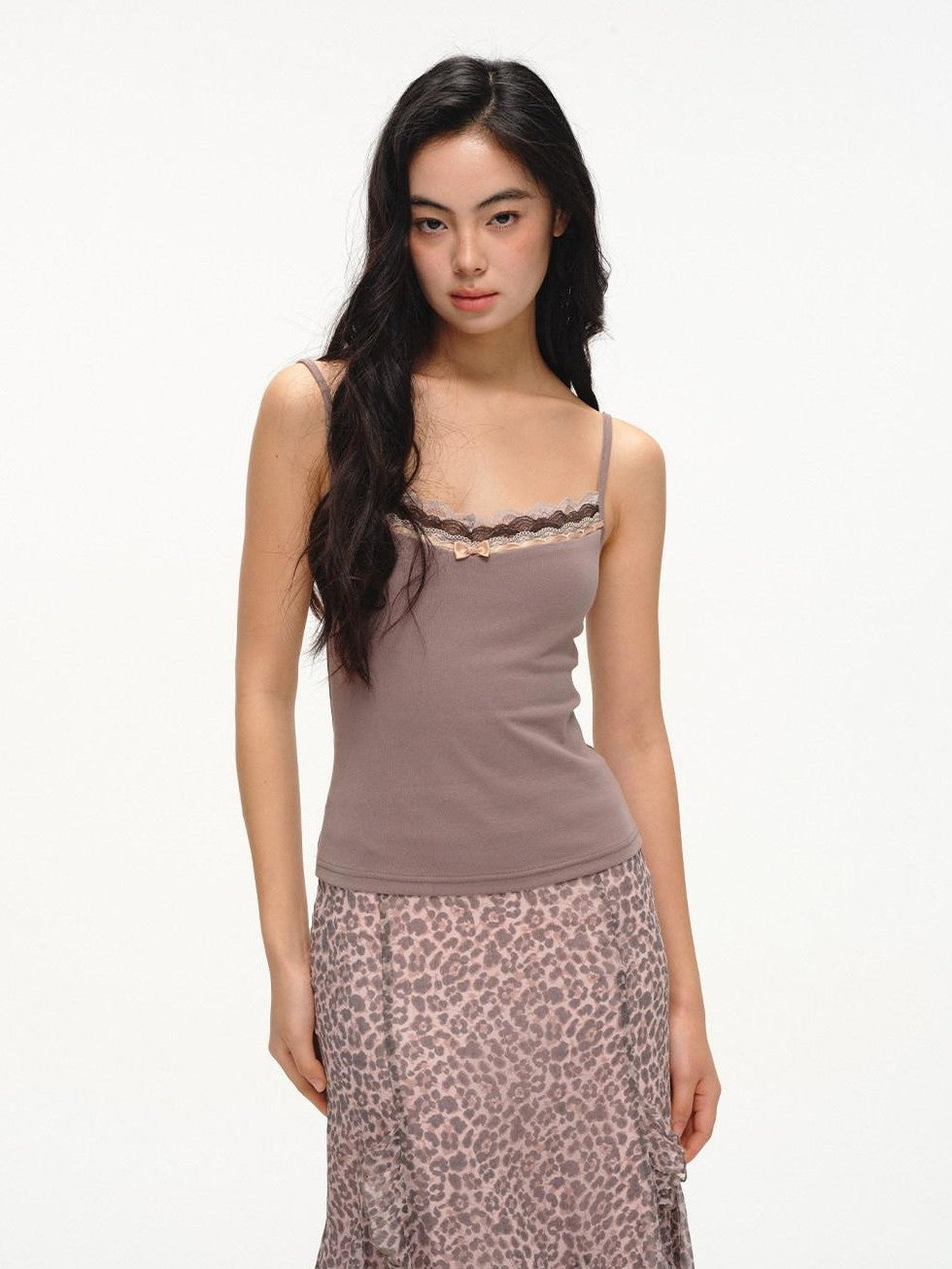 lvetong Lilac Pink Layered Lace Trim Two Piece Women&