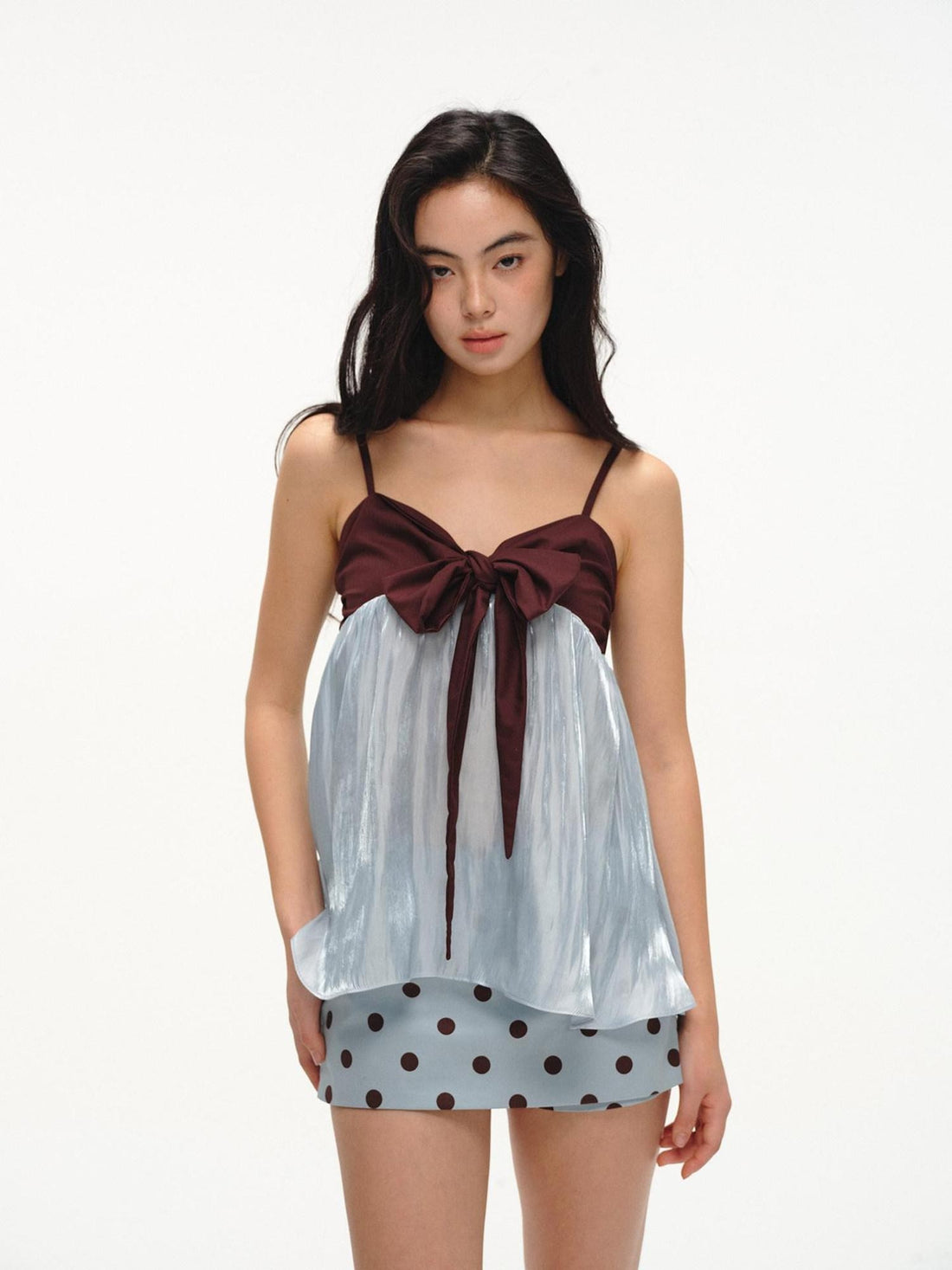 lvetong Mint Green Contrast Bow Tie Loose A Line Women&