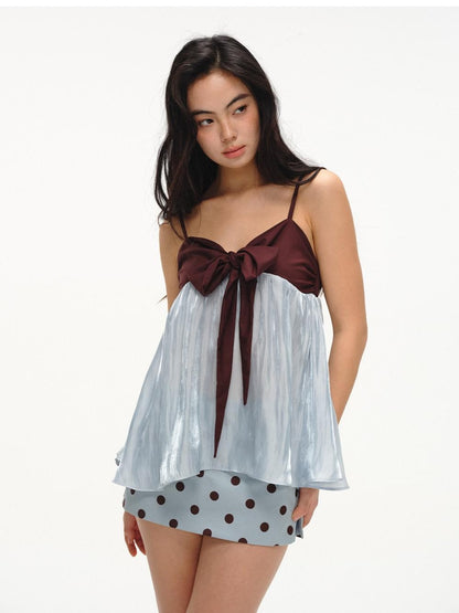 lvetong Mint Green Contrast Bow Tie Loose A Line Women&