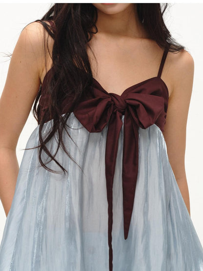 lvetong Mint Green Contrast Bow Tie Loose A Line Women&