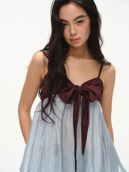 lvetong Mint Green Contrast Bow Tie Loose A Line Women&