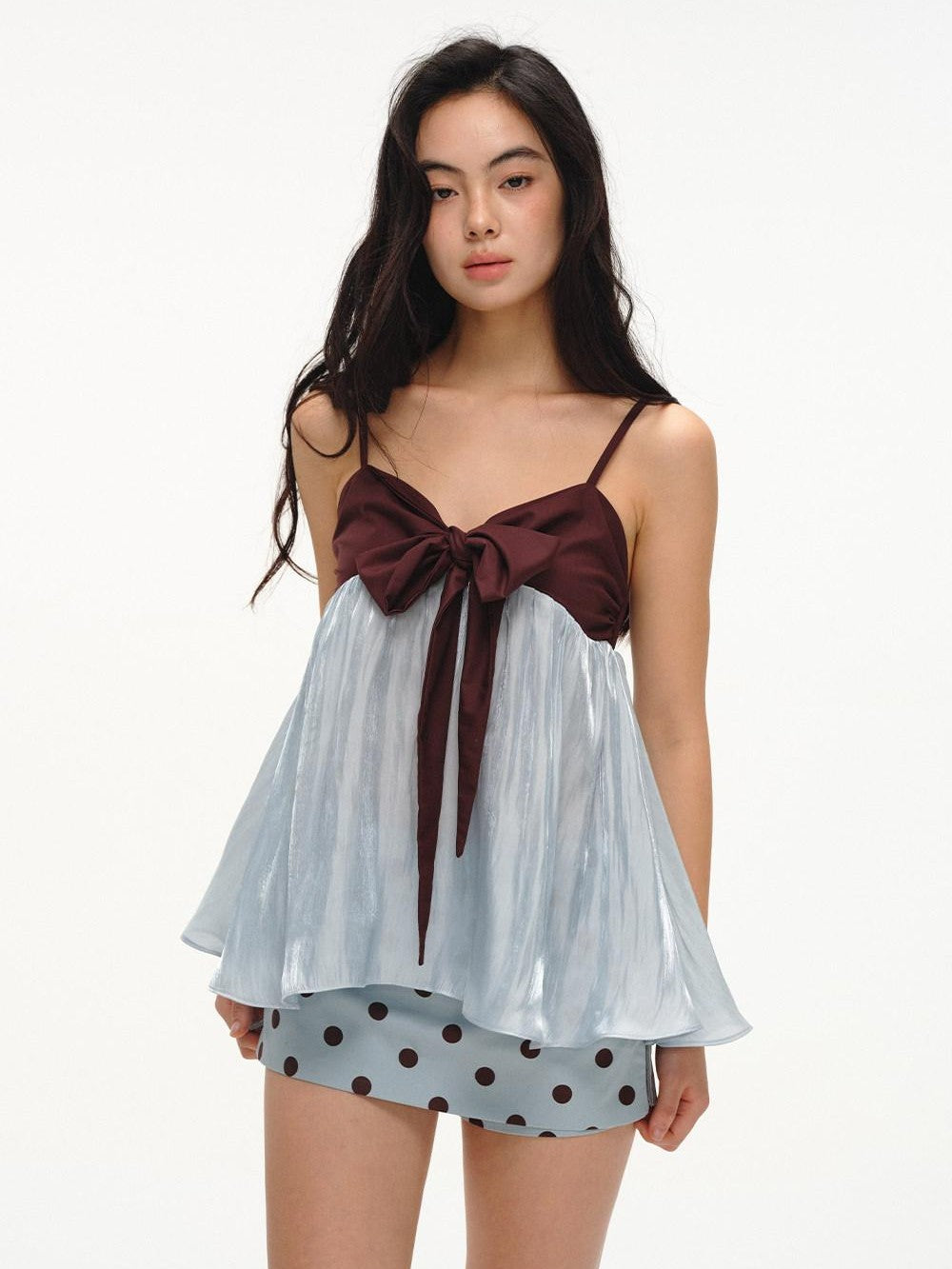 lvetong Mint Green Contrast Bow Tie Loose A Line Women&