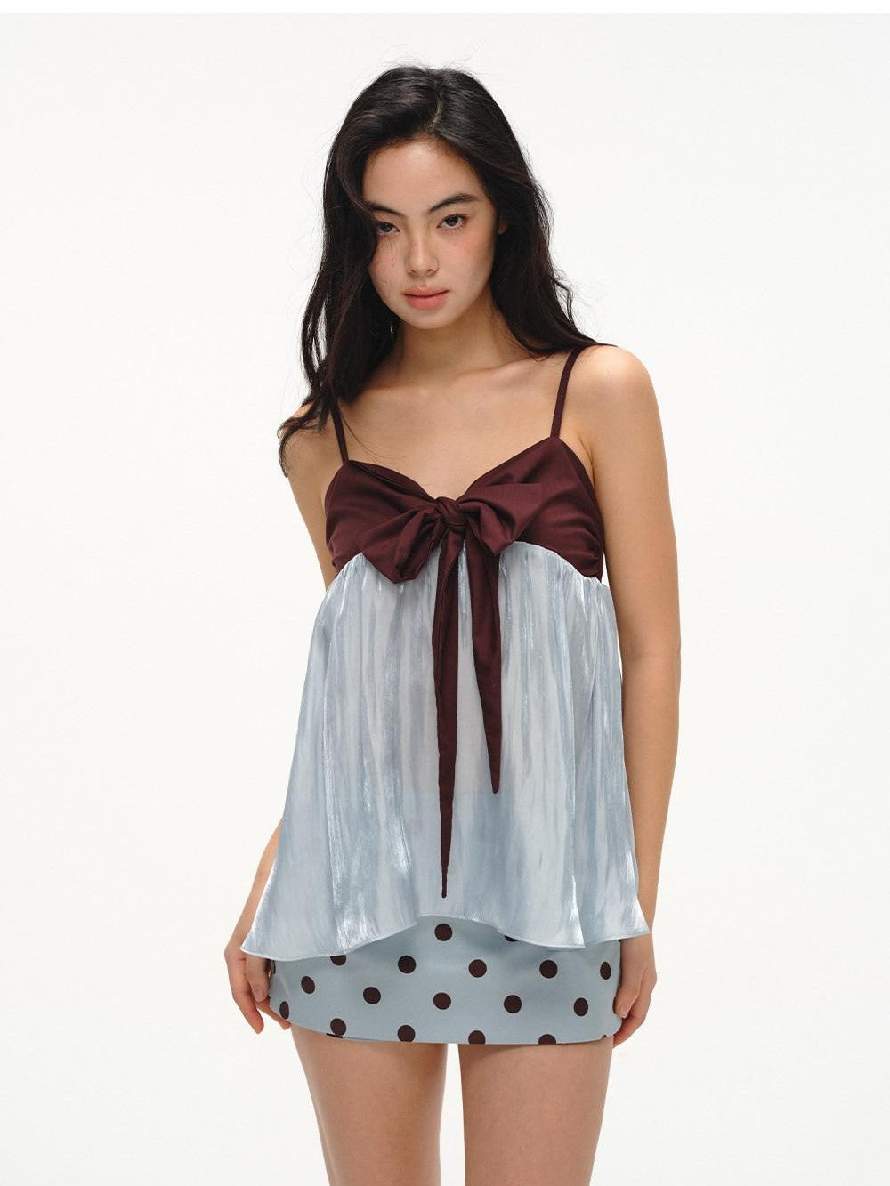 lvetong Mint Green Contrast Bow Tie Loose A Line Women&