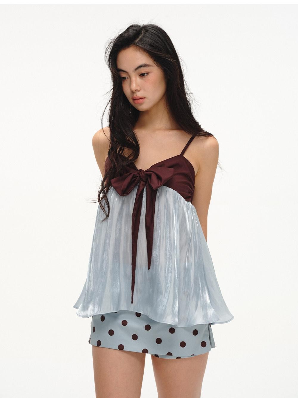 lvetong Mint Green Contrast Bow Tie Loose A Line Women&