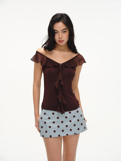 lvetong Mint Green Polka Dot Colorblock Patchwork A Line Low Waist Women&