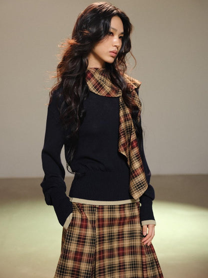 lvetong Navy Color Block Knit Waist Cinched Women&