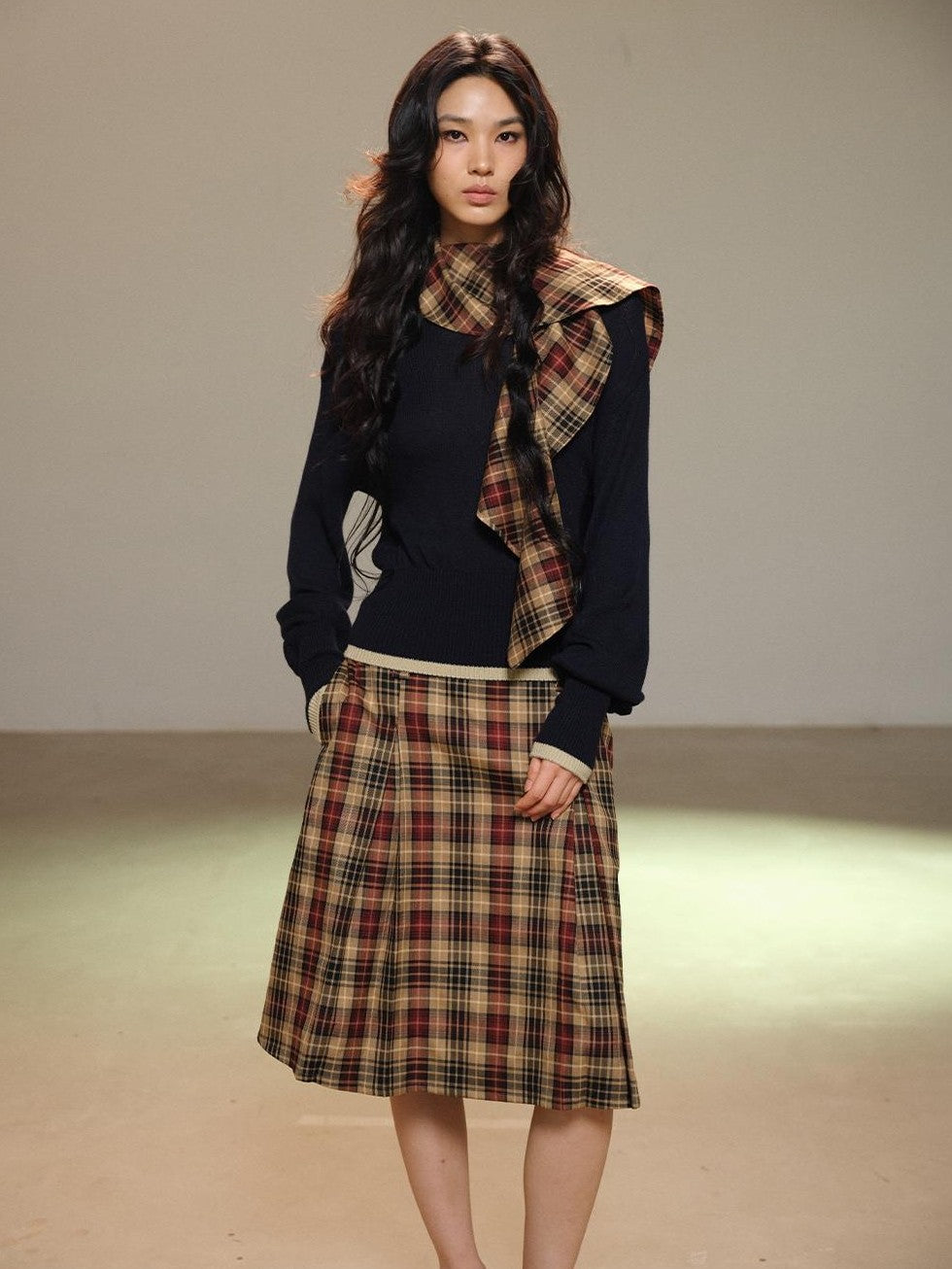 lvetong Navy Color Block Knit Waist Cinched Women&