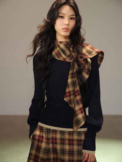 lvetong Navy Color Block Knit Waist Cinched Women&