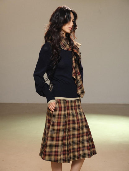 lvetong Navy Color Block Knit Waist Cinched Women&