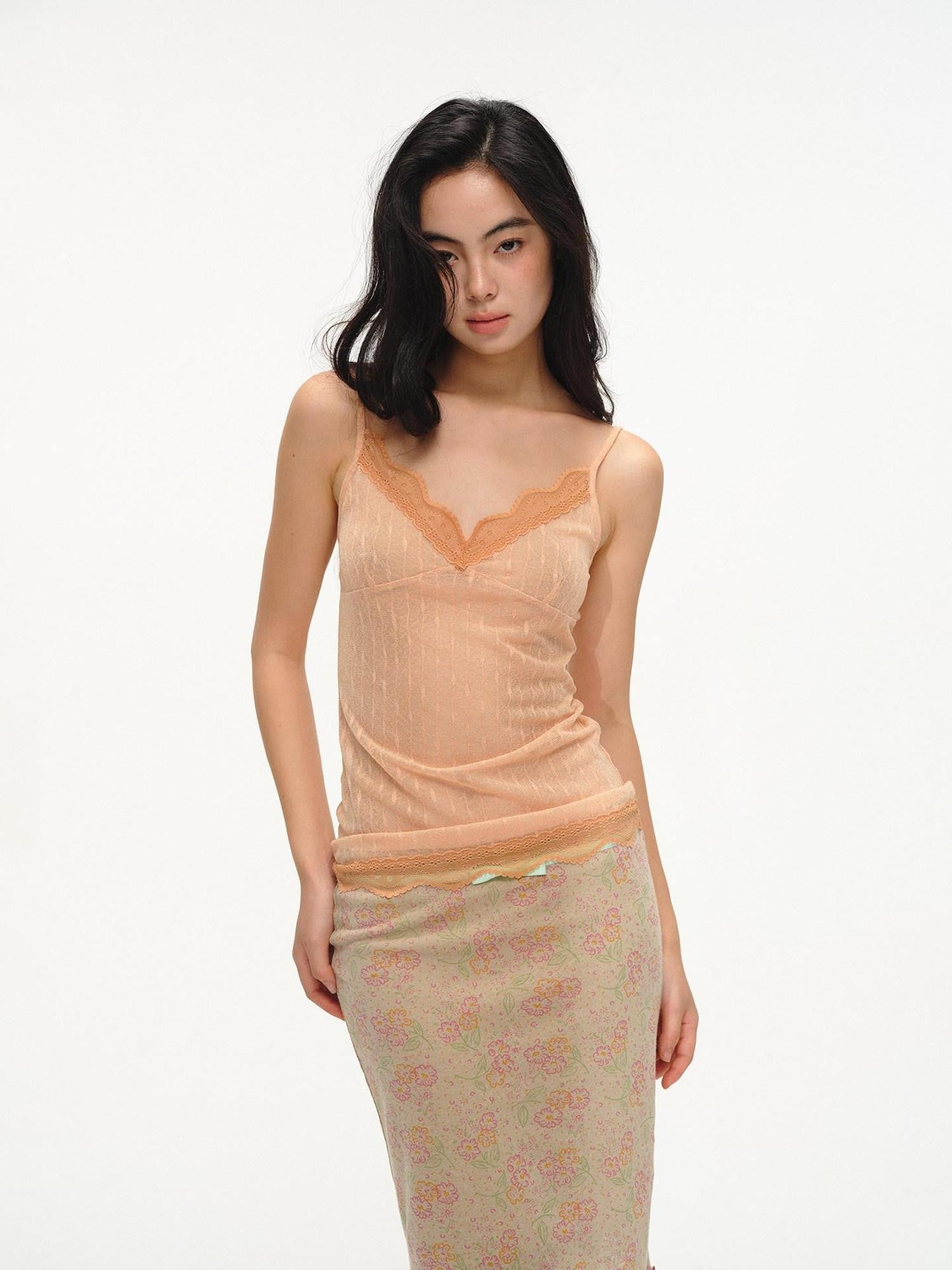 lvetong Orange Lace Splice Layered Two Piece Long Sleeve Cardigan Women&