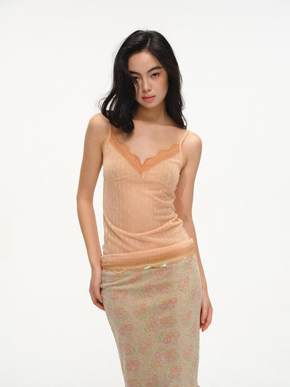 lvetong Orange Lace Splice Layered Two Piece Long Sleeve Cardigan Women&
