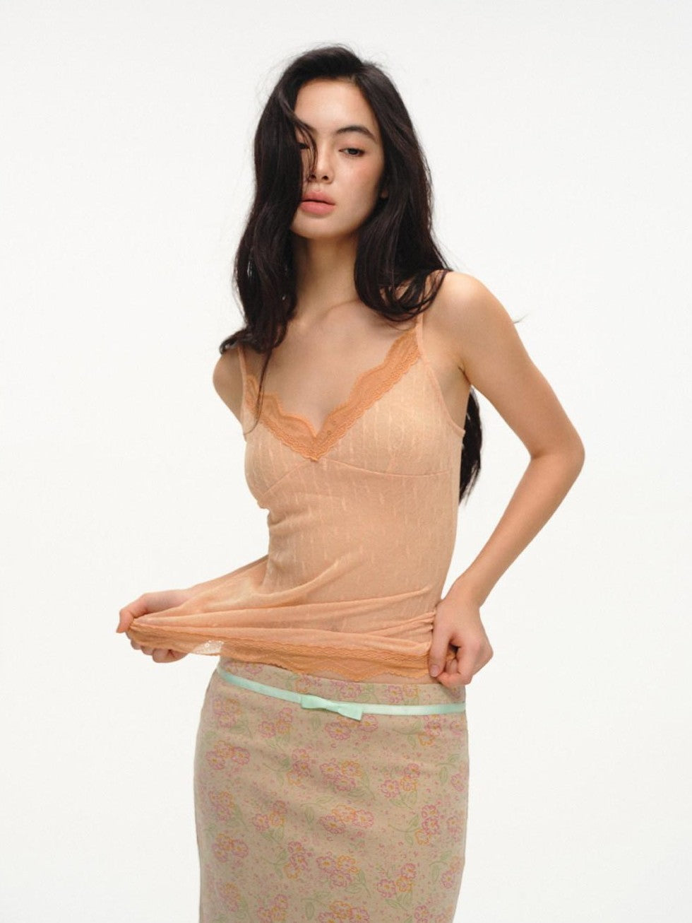 lvetong Orange Lace Splice Layered Two Piece Long Sleeve Cardigan Women&