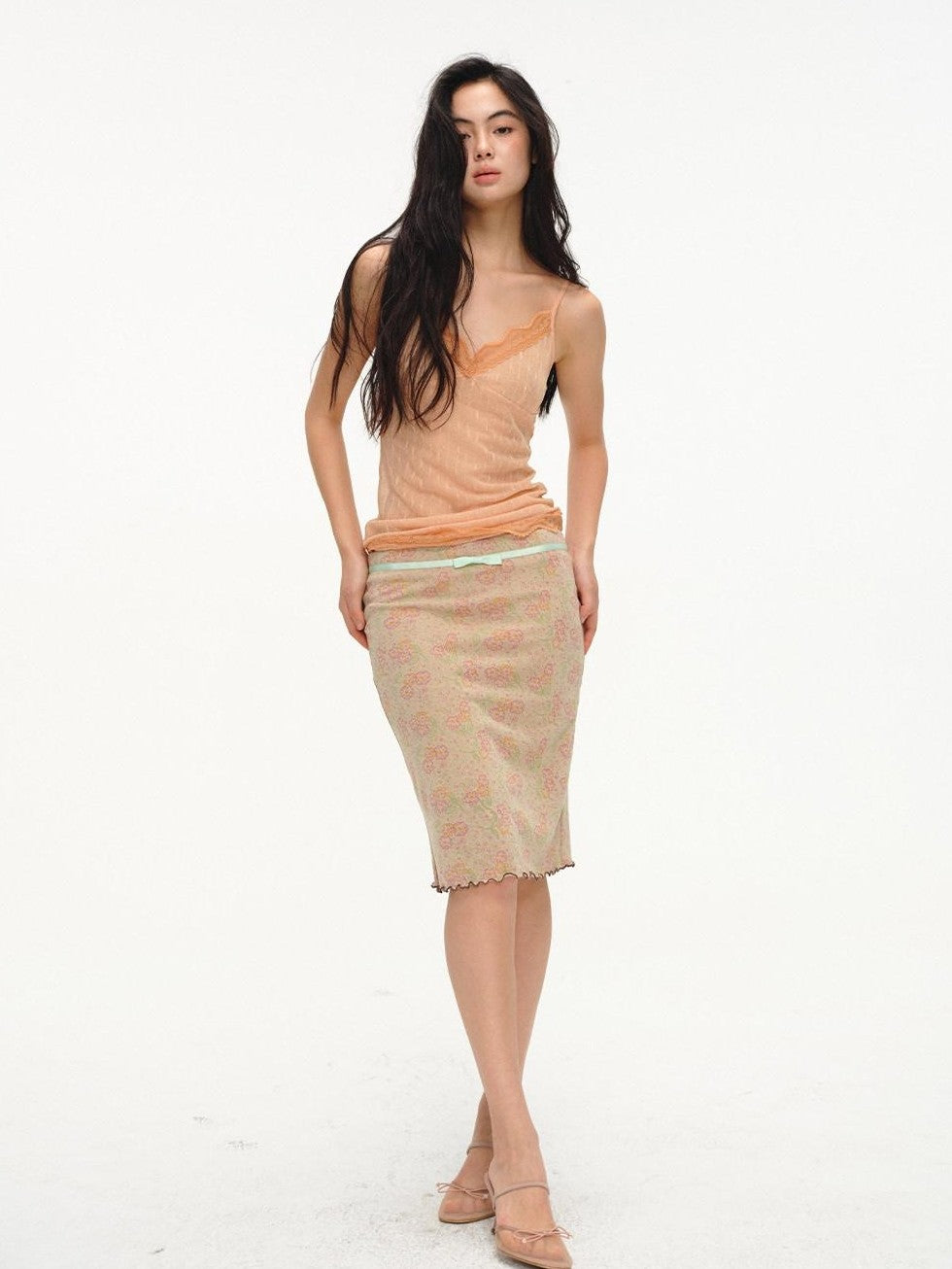 lvetong Orange Lace Splice Layered Two Piece Long Sleeve Cardigan Women&