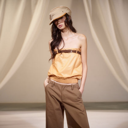 lvetong_Orange_Retro_Hot_Girl_Elastic_Waist_Women&