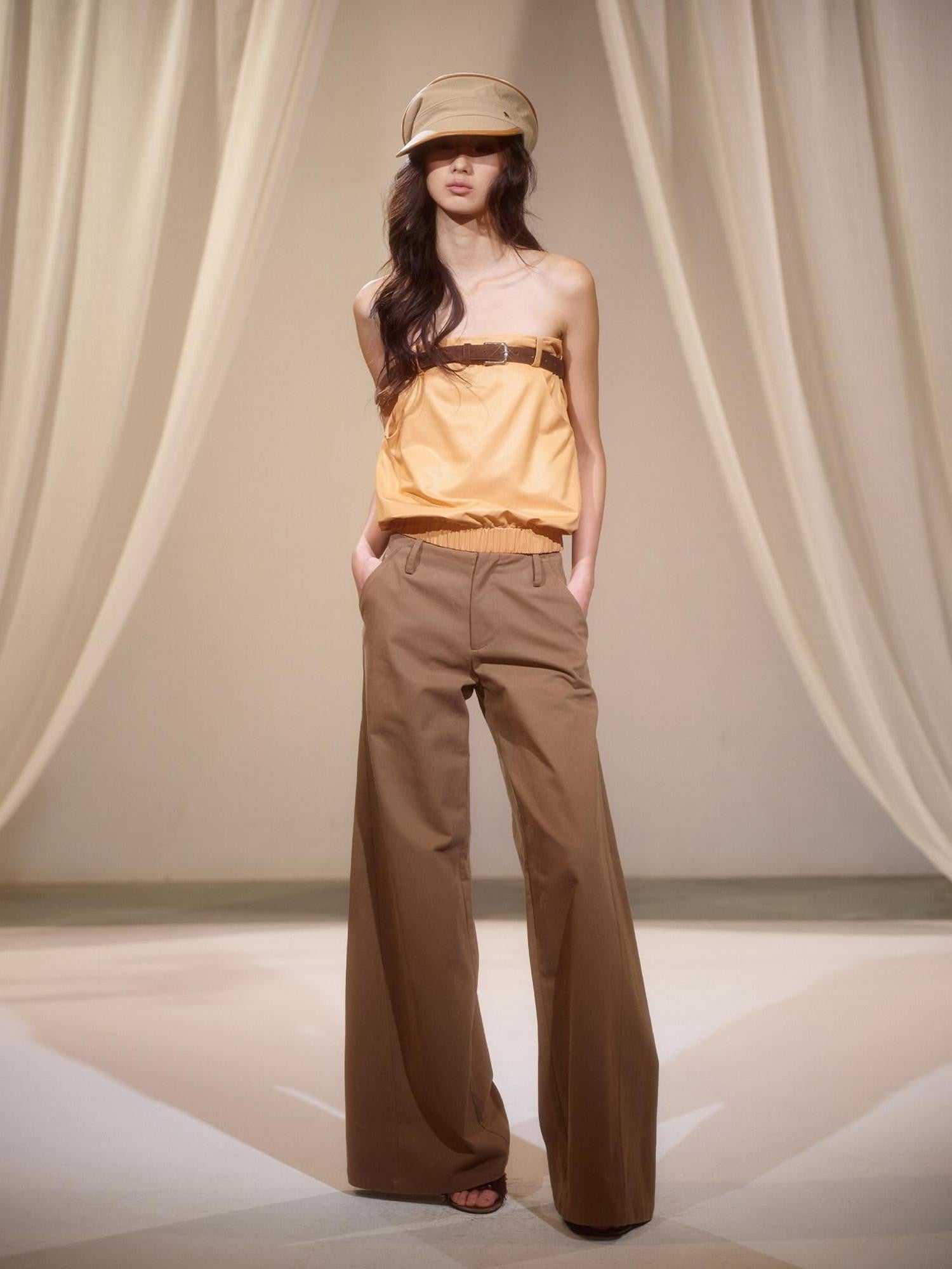 lvetong Orange Retro Hot Girl Elastic Waist Women&