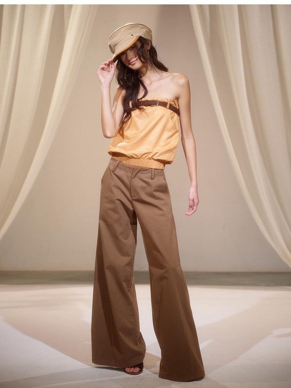 lvetong Orange Retro Hot Girl Elastic Waist Women&
