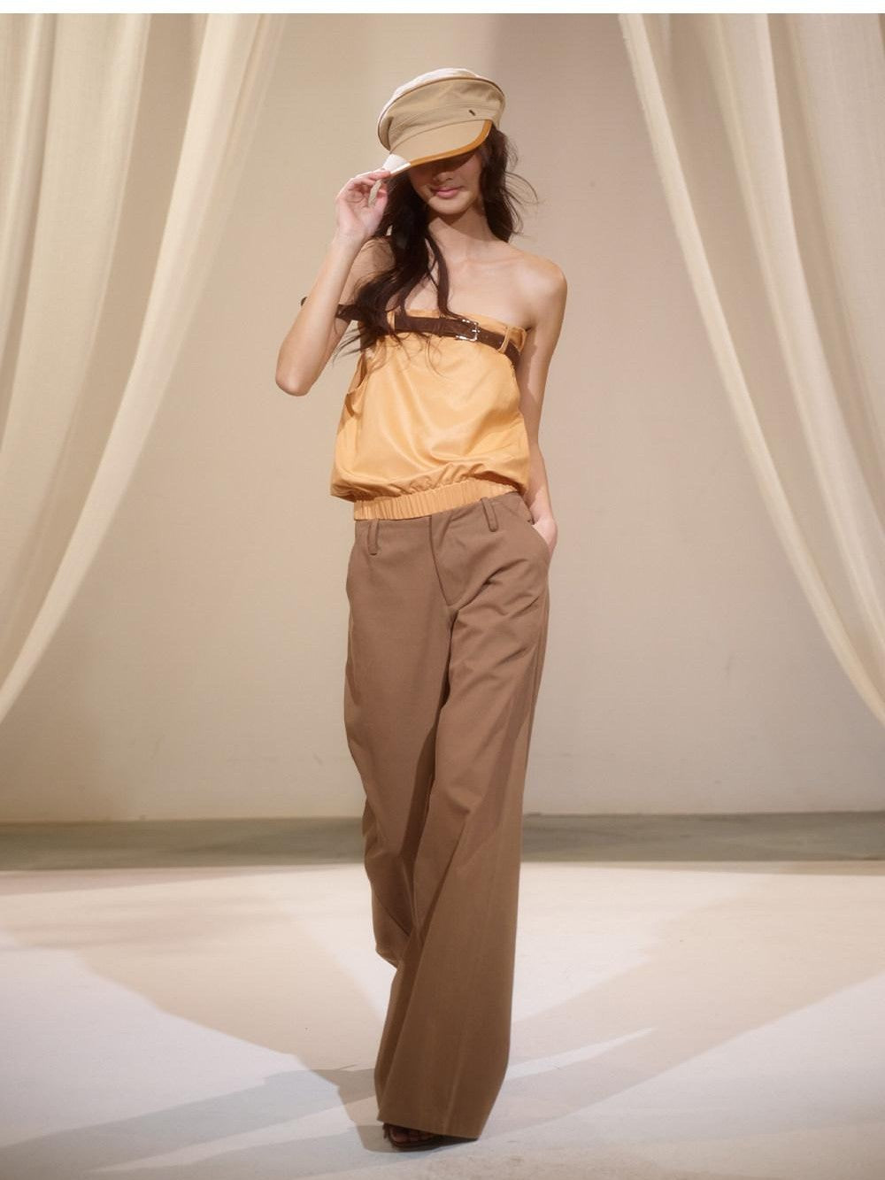 lvetong Orange Retro Hot Girl Elastic Waist Women&