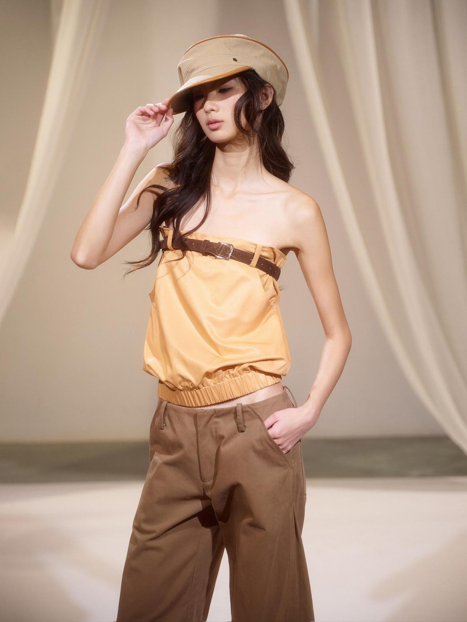 lvetong Orange Retro Hot Girl Elastic Waist Women&