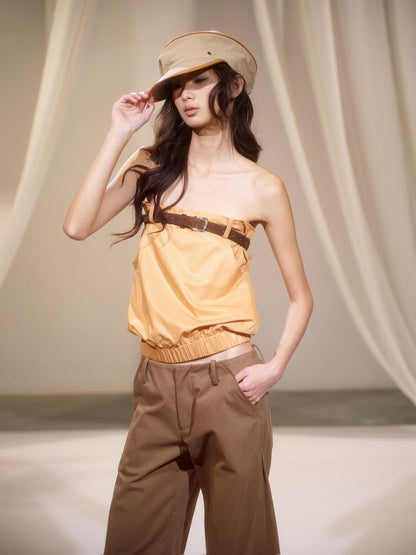 lvetong Orange Retro Hot Girl Elastic Waist Women&