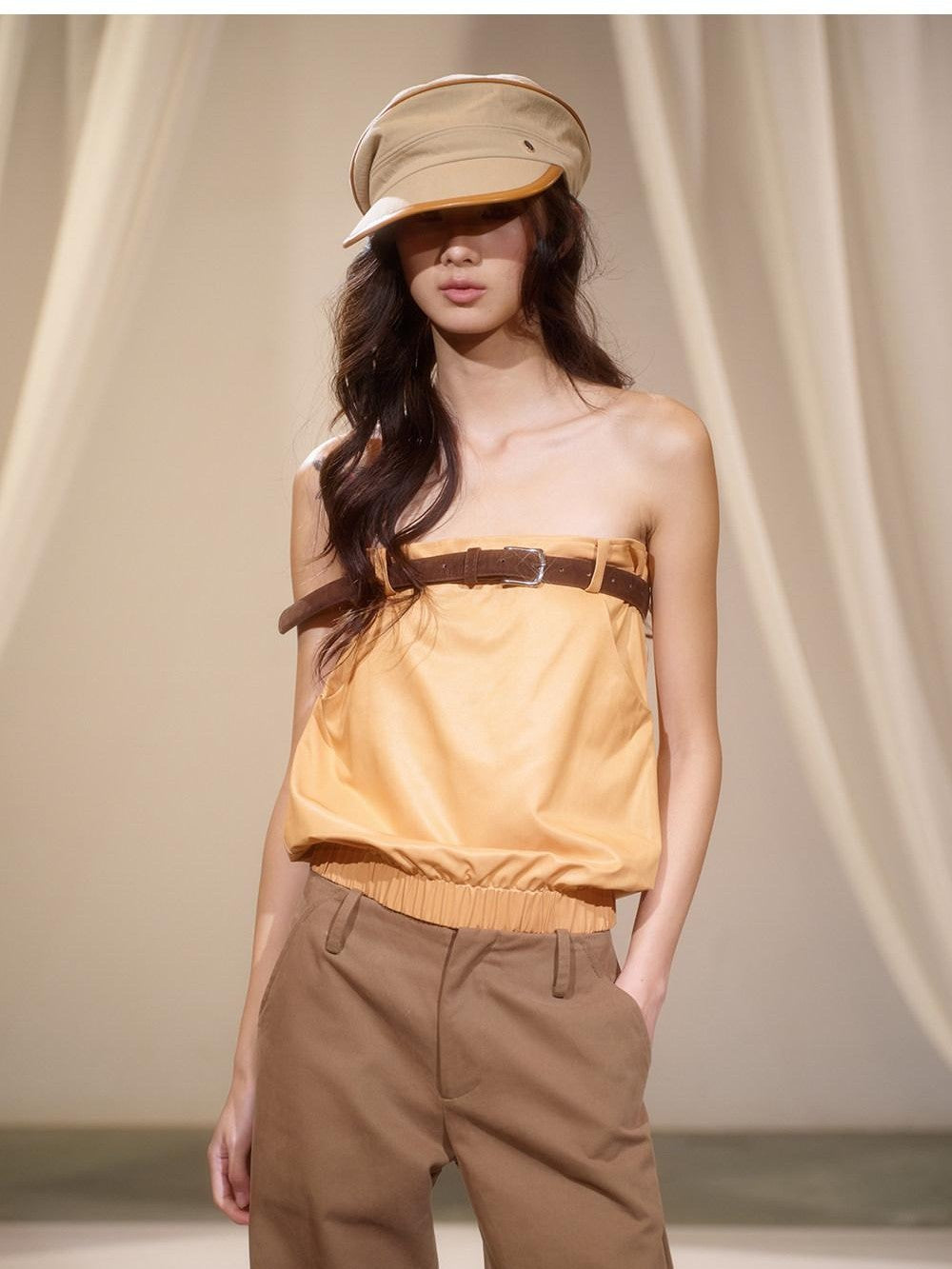 lvetong Orange Retro Hot Girl Elastic Waist Women&