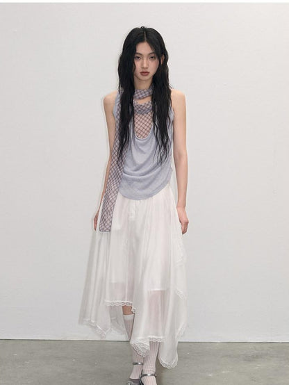 lvetong Patchwork Loose Fit Street Athleisure Youth Blue Sleeveless Tank Tops