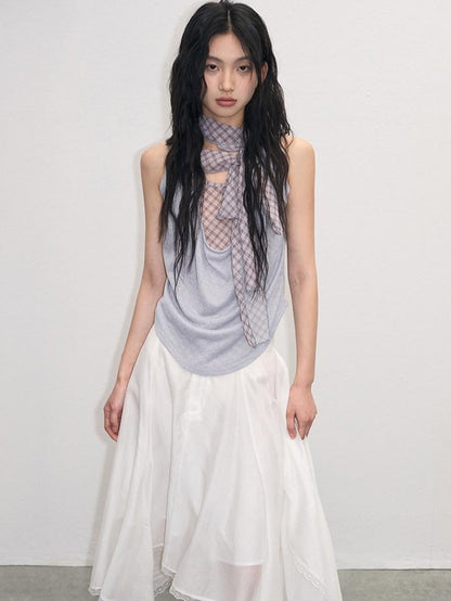 lvetong Patchwork Loose Fit Street Athleisure Youth Blue Sleeveless Tank Tops