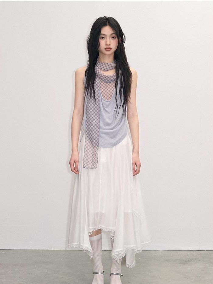 lvetong Patchwork Loose Fit Street Athleisure Youth Blue Sleeveless Tank Tops