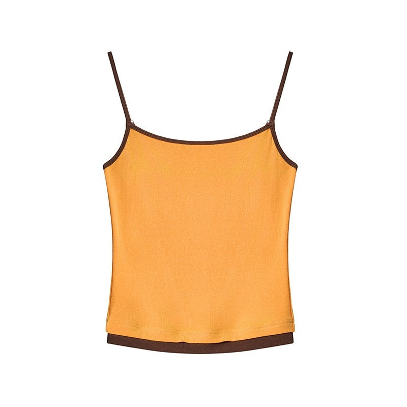 lvetong Patchwork Slim Fit Street Style Cropped Strappy Cotton Blend Tank Camisoles
