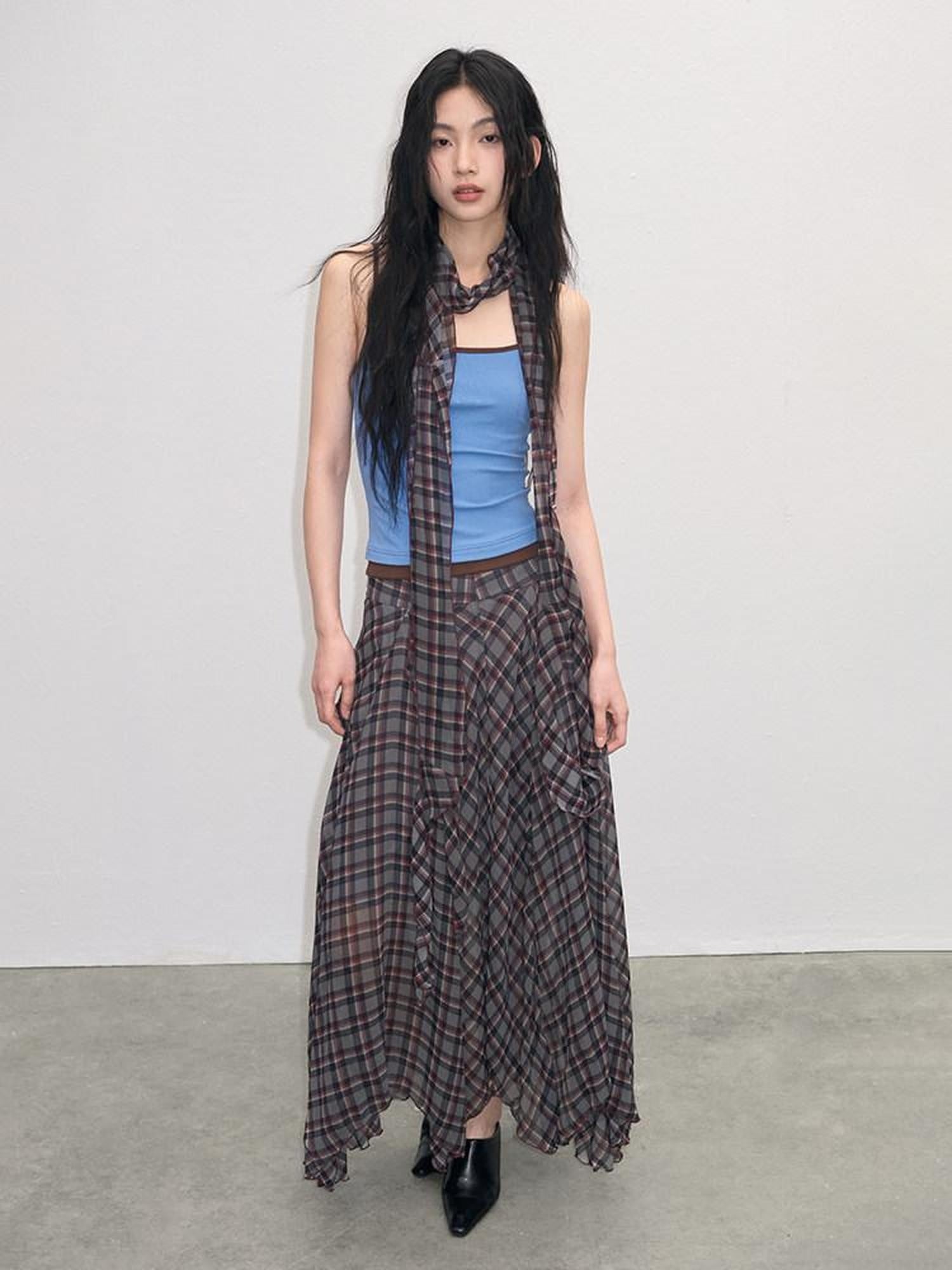 lvetong Patchwork Slim Fit Street Style Cropped Strappy Cotton Blend Tank Camisoles