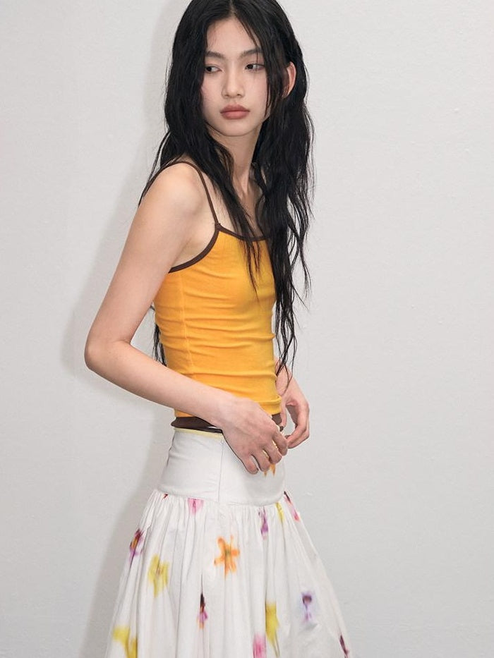 lvetong Patchwork Slim Fit Street Style Cropped Strappy Cotton Blend Tank Camisoles