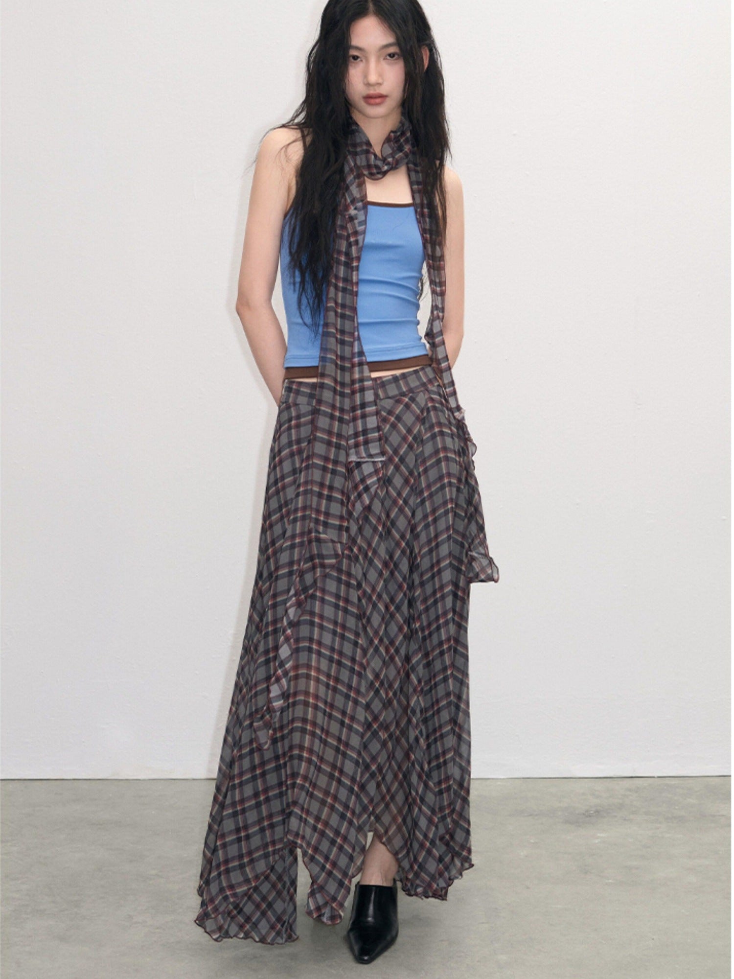 lvetong Patchwork Slim Fit Street Style Cropped Strappy Cotton Blend Tank Camisoles