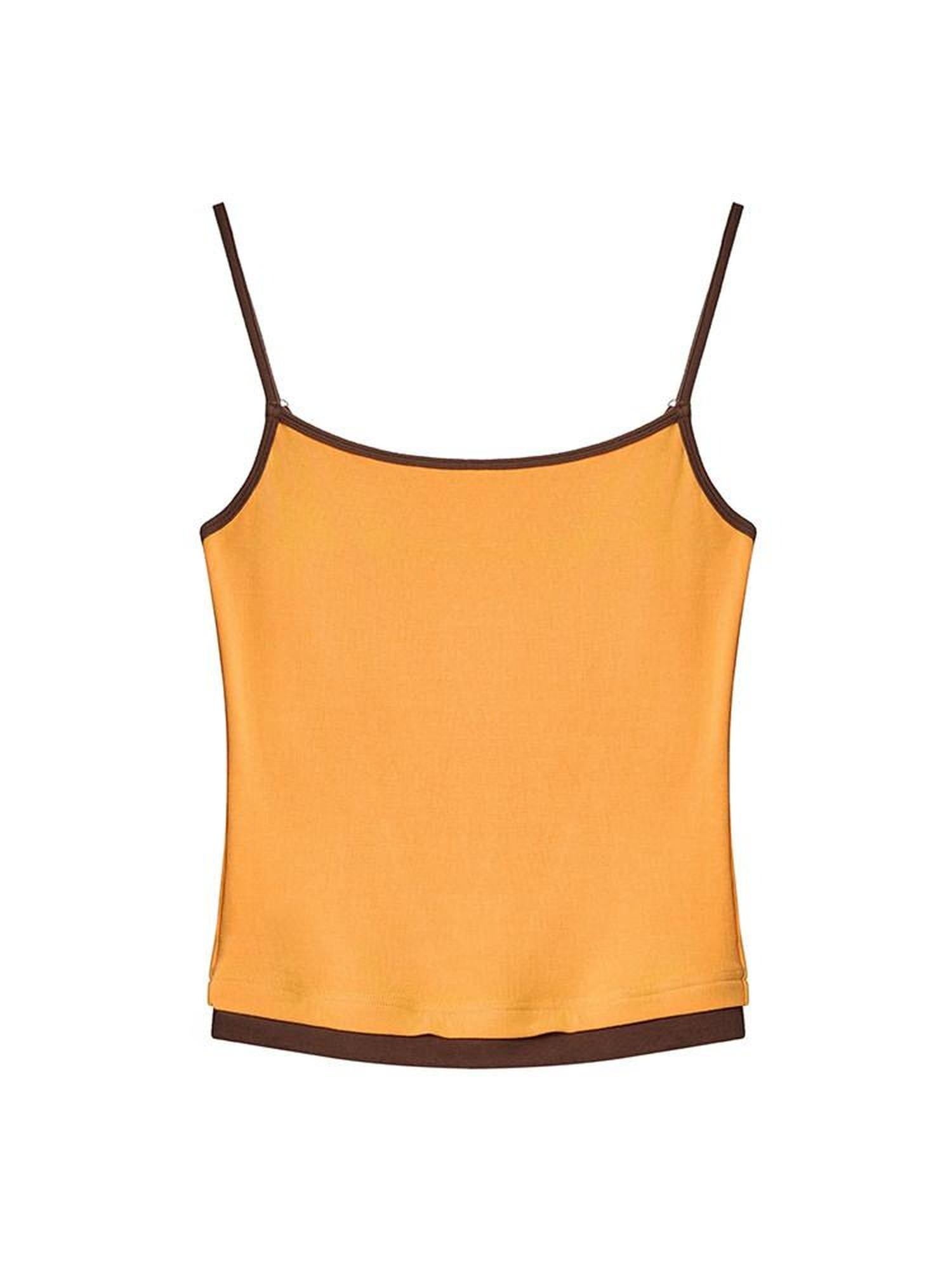 lvetong Patchwork Slim Fit Street Style Cropped Strappy Cotton Blend Tank Camisoles