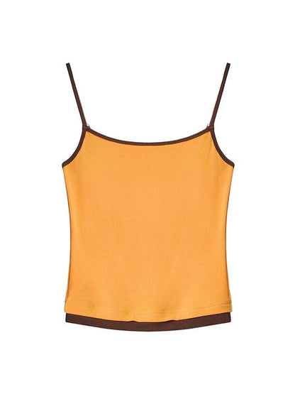 lvetong Patchwork Slim Fit Street Style Cropped Strappy Cotton Blend Tank Camisoles