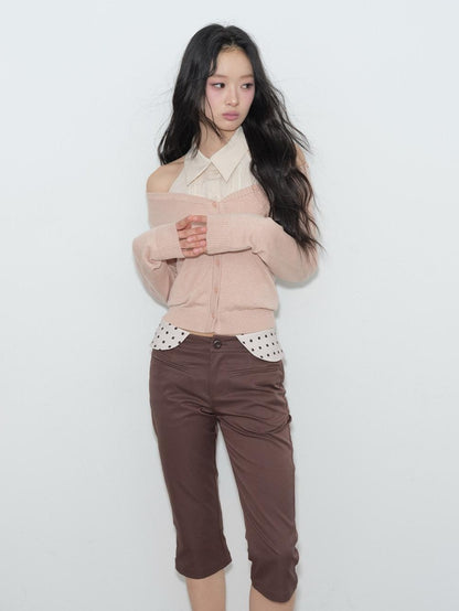 lvetong Pleated Knit Sleeveless Low Waist Street Sporty Young Women Ivory Pink Blouses