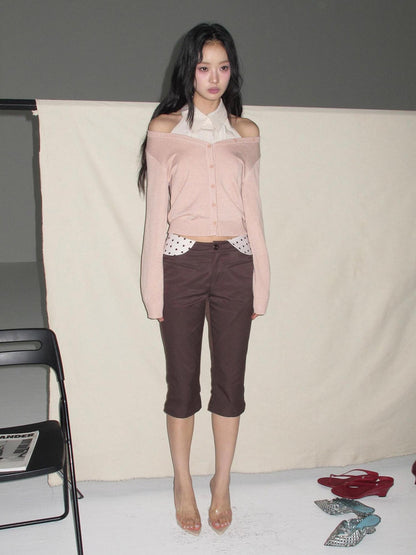 lvetong Pleated Knit Sleeveless Low Waist Street Sporty Young Women Ivory Pink Blouses
